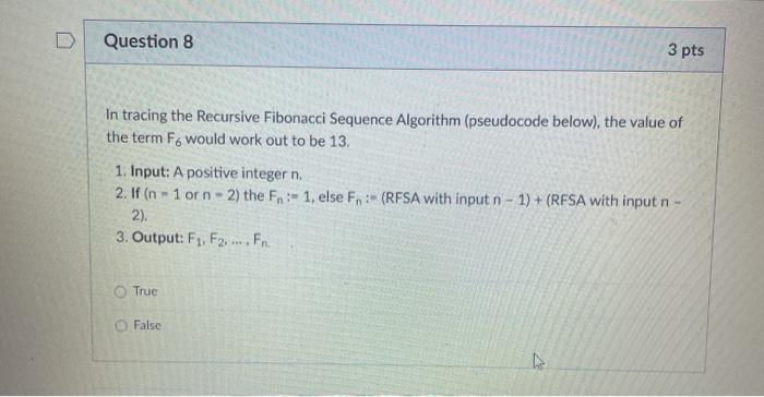Solved D Question 8 3 pts In tracing the Recursive Fibonacci | Chegg.com