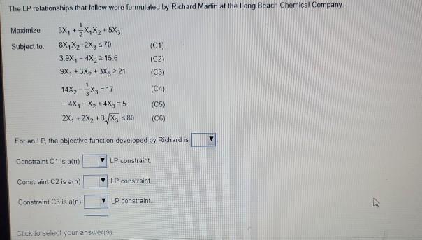 Solved The Lp Relationships That Follow Were Formulated By