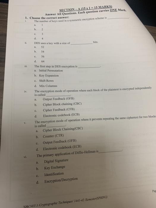 Solved SECTION - A (15x1 = 15 MARKS) Answer All Questions. | Chegg.com