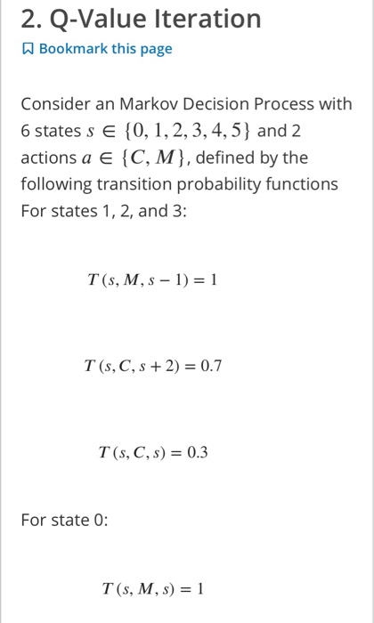 2 Q Value Iteration Bookmark This Page Consider A Chegg Com