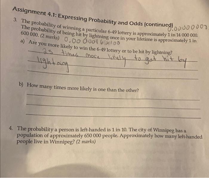 Solved Assignment 4.1: Expressing Probability and Odds | Chegg.com