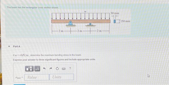 Solved The beam has the rectangular cross section shown 50 | Chegg.com