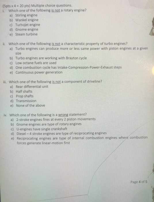 Solved (18 pts) Reciprocating (Piston) Engines have