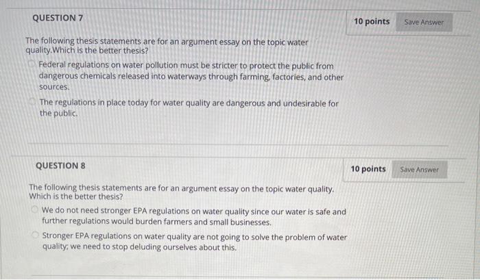Solved QUESTION 5 10 points Save Answer The following thesis | Chegg.com