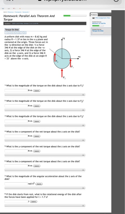 Solved Homework: Parallel Axis Theorem And Torque Momento | Chegg.com