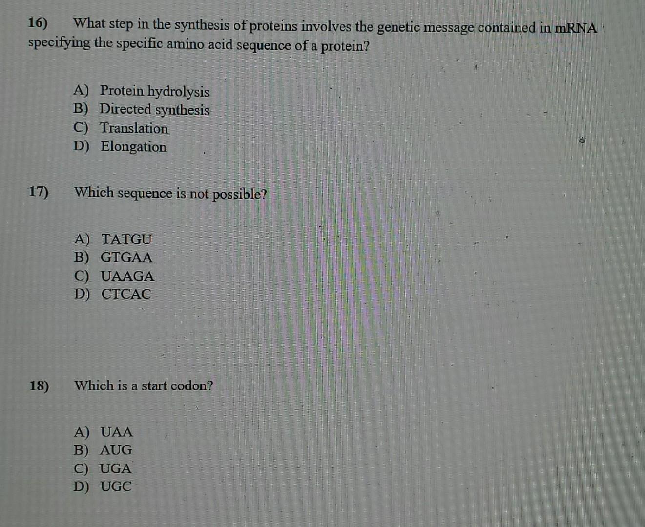 Solved 16) What step in the synthesis of proteins involves | Chegg.com