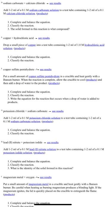 Solved Sodium Carbonate + Calcium Chloride Seresults Add 1-2 | Chegg.com