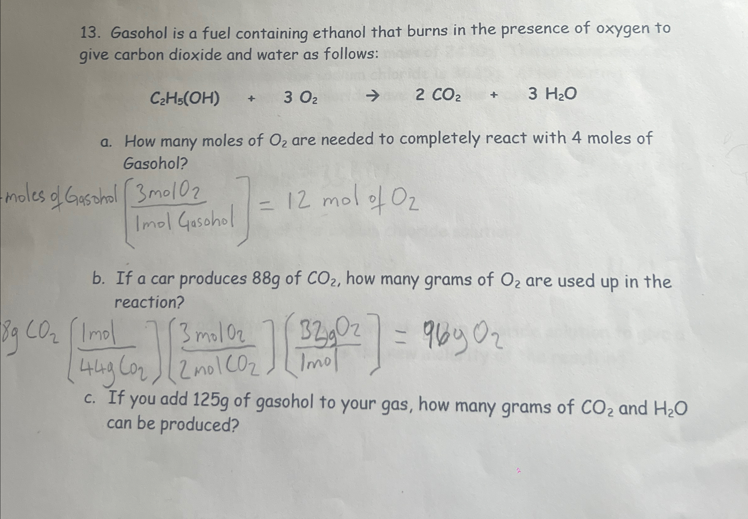 Solved Gasohol is a fuel containing ethanol that burns in | Chegg.com