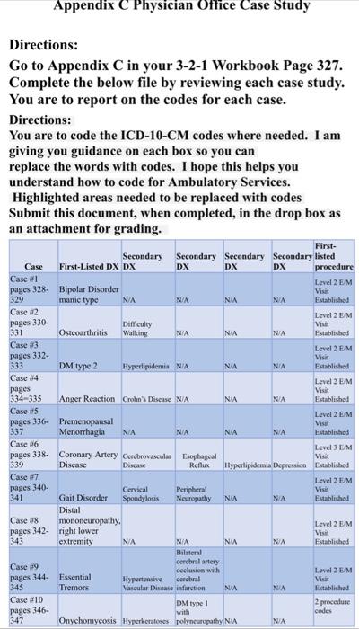 Solved Directions: Go to Appendix C in your 3-2-1 Workbook | Chegg.com