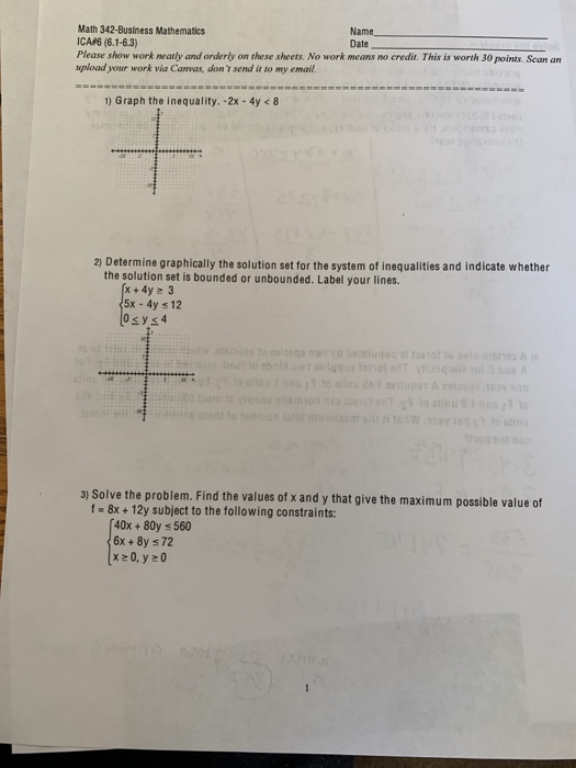 Solved Math 342-Business Mathematics Name ICA 6 (6.1-6.3) | Chegg.com