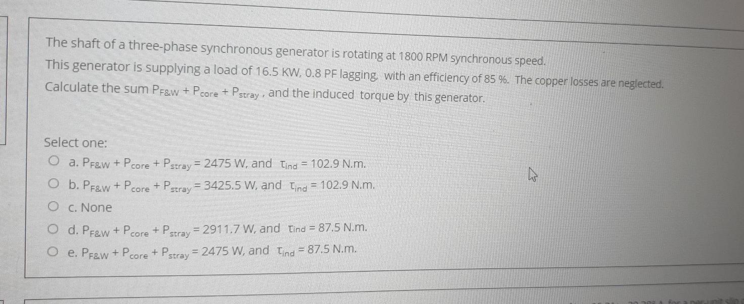 Solved The shaft of a three-phase synchronous generator is | Chegg.com