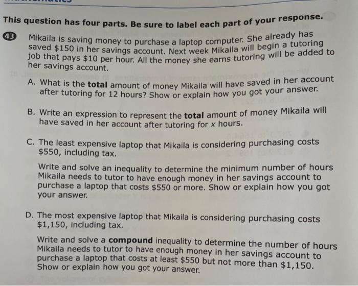 Solved This Question Has Four Parts Be Sure To Label Each Chegg Com