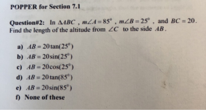 Solved POPPER for Section 7.1 Question#2: In AABC