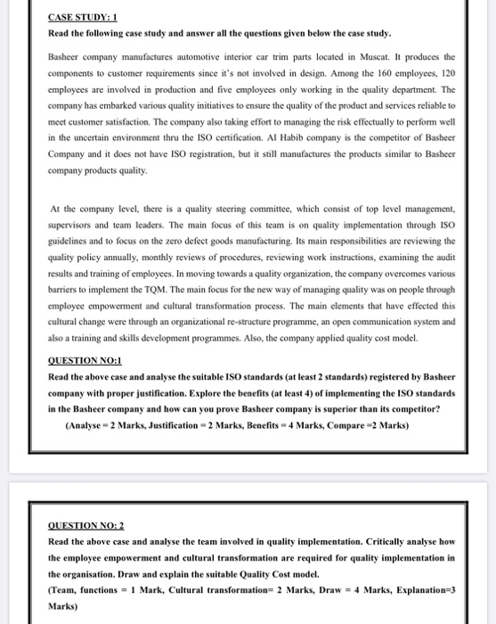 Solved CASE STUDY: 1 Read the following case study and | Chegg.com