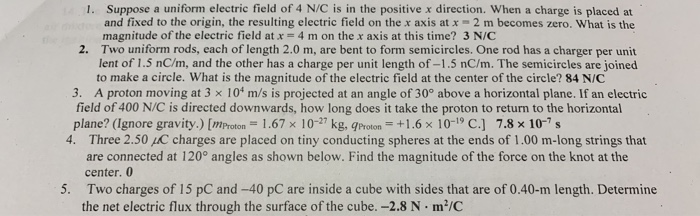 Solved 1. Suppose a uniform electric field of 4 N/C is in | Chegg.com