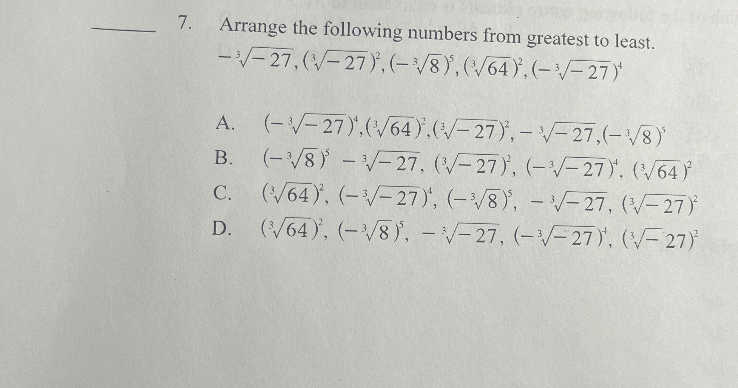 Solved Arrange the following numbers from greatest to least. | Chegg.com
