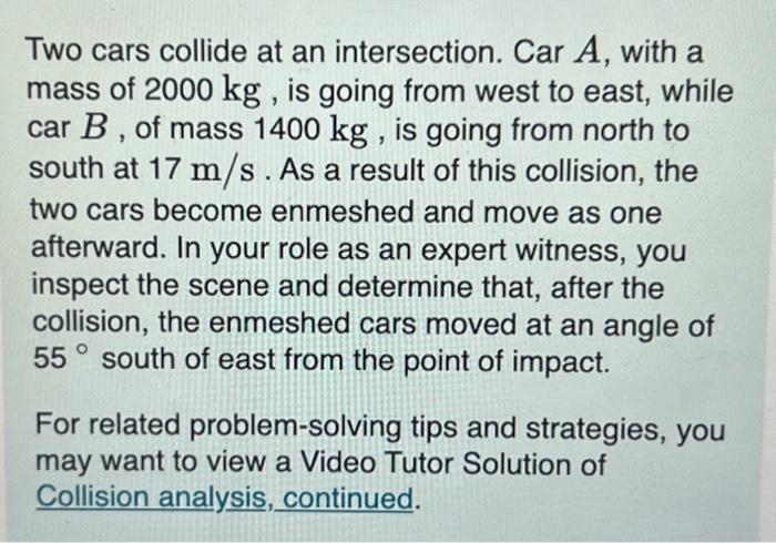 Solved Two Cars Collide At An Intersection. Car A, With A | Chegg.com