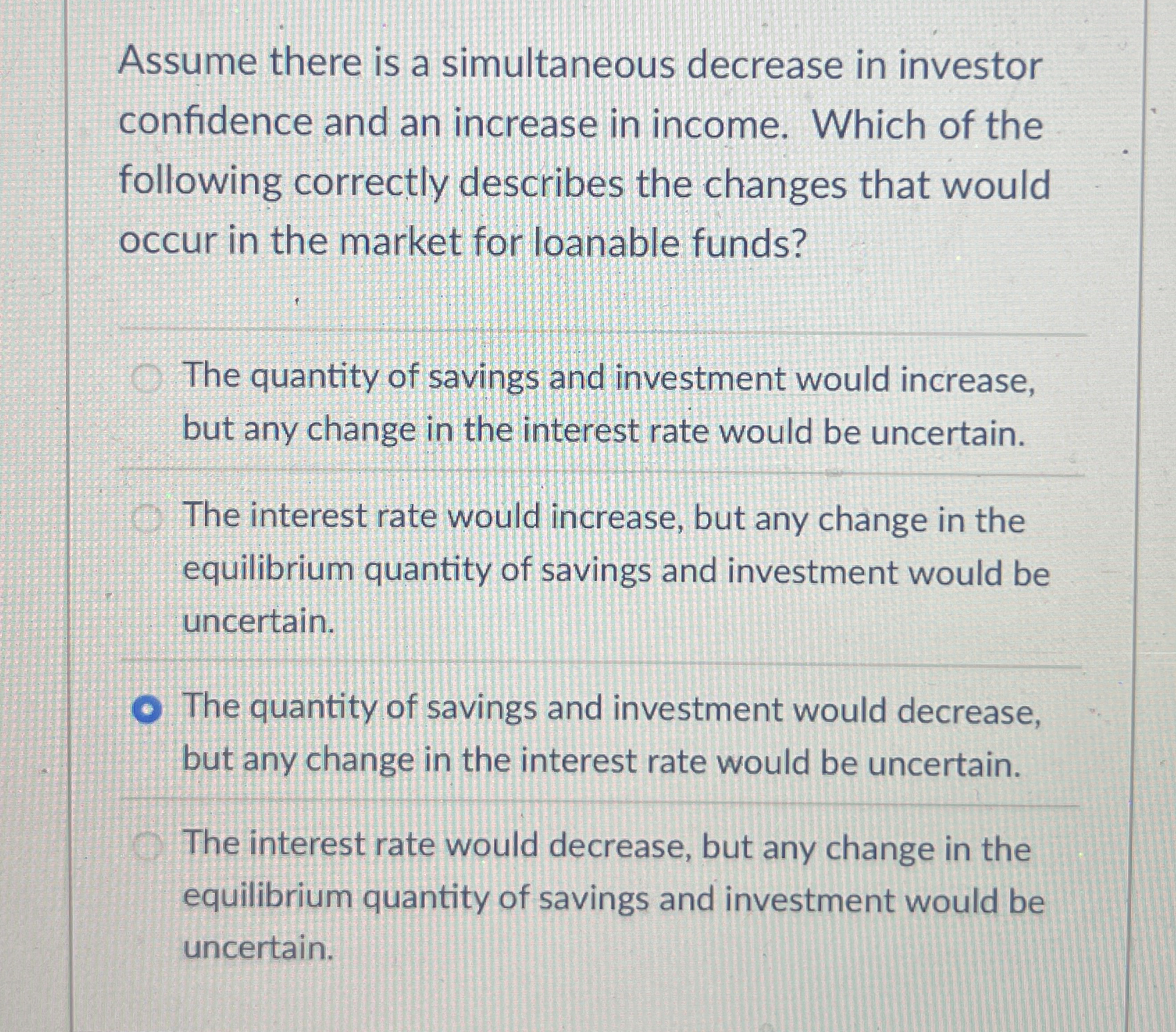 Solved Assume there is a simultaneous decrease in investor | Chegg.com