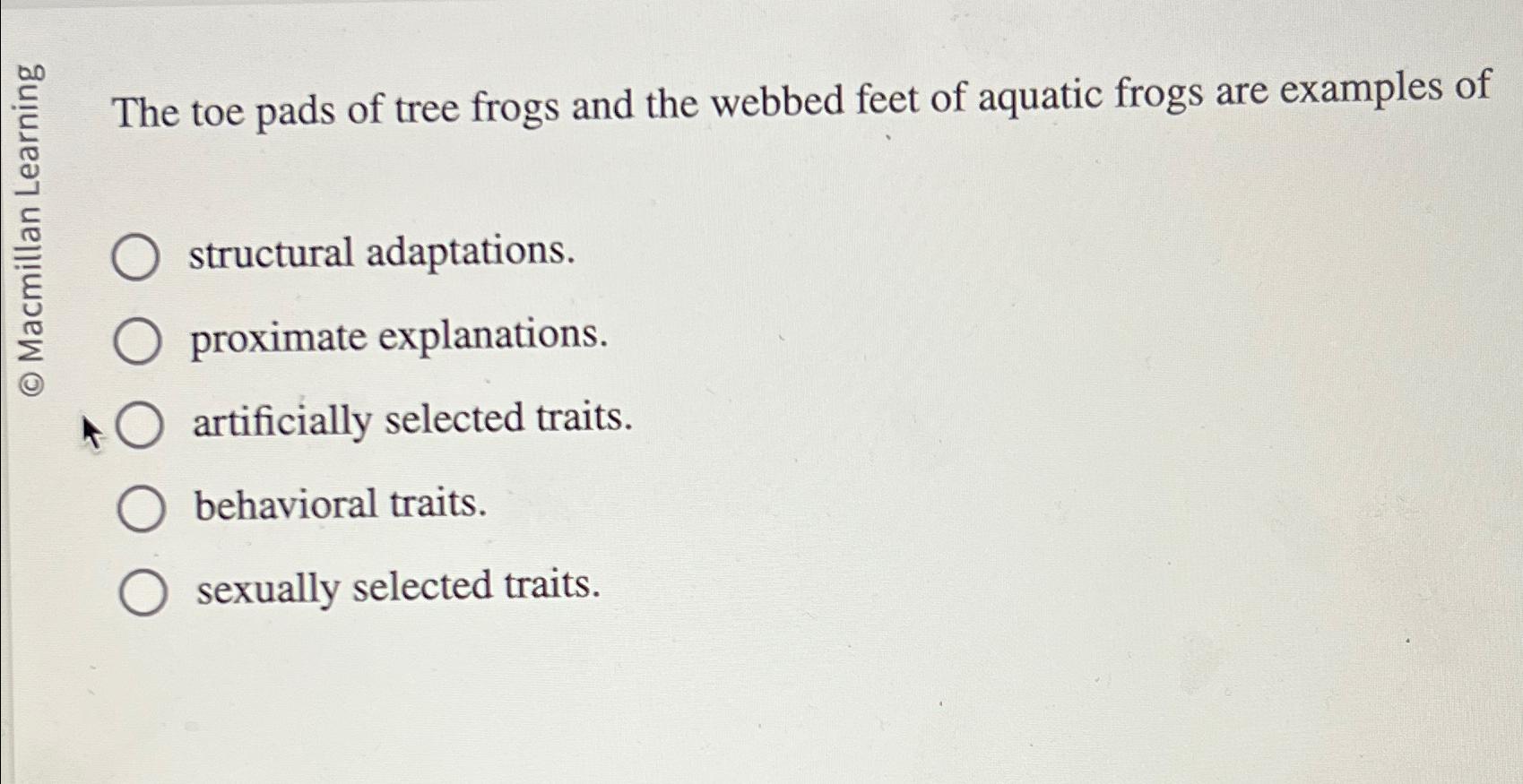 Solved The toe pads of tree frogs and the webbed feet of