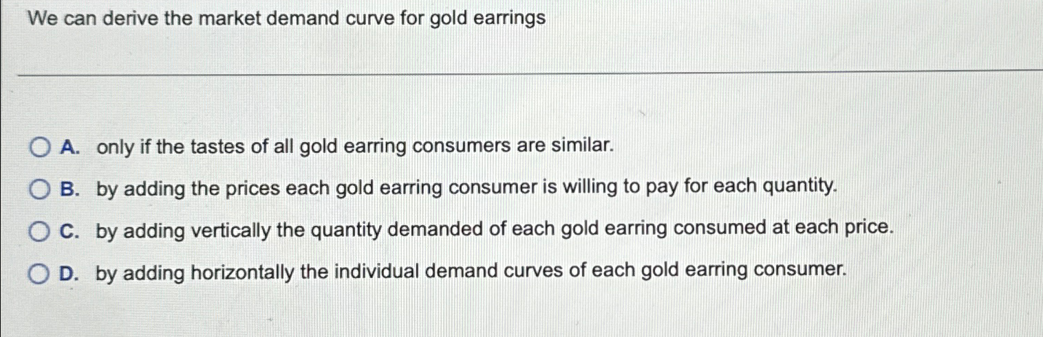 Solved We can derive the market demand curve for gold | Chegg.com