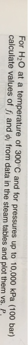 Solved For H2O At A Temperature Of 300 C And For Pressures Chegg