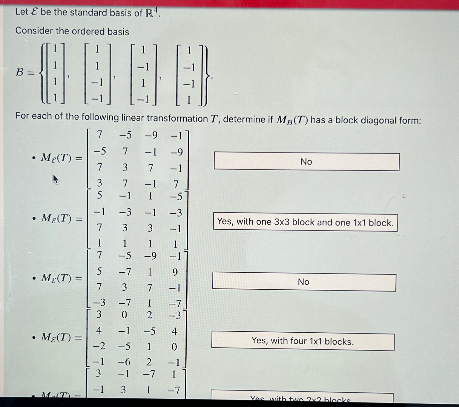 Solved Let E ﻿be the standard basis of R4.Consider the | Chegg.com