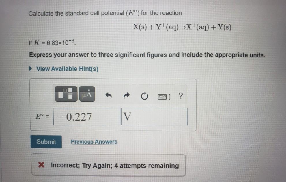 Solved Calculate the standard cell potential (E°) for the | Chegg.com