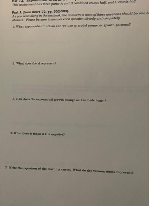 Solved This assignment has three parts: A and B combined | Chegg.com