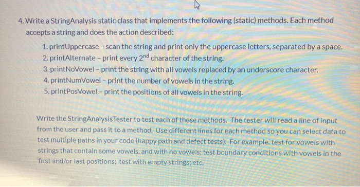 Solved 4. Write a StringAnalysis static class that | Chegg.com