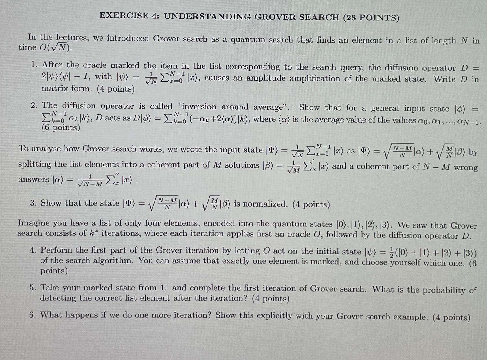 Solved EXERCISE 4: UNDERSTANDING GROVER SEARCH (28 | Chegg.com