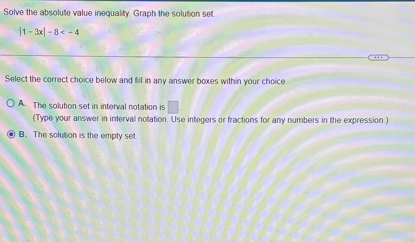 Solved Solve the absolute value inequality. Graph the | Chegg.com