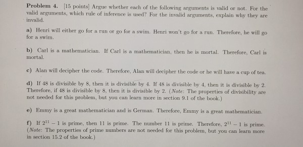 Solved Problem 4. [15 Points) Argue Whether Each Of The | Chegg.com