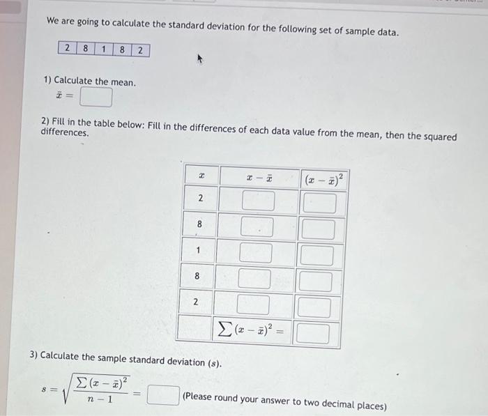 Solved We are going to calculate the standard deviation for | Chegg.com