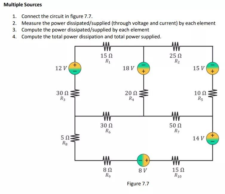 Multiple Sources 1. Connect the circuit in figure | Chegg.com