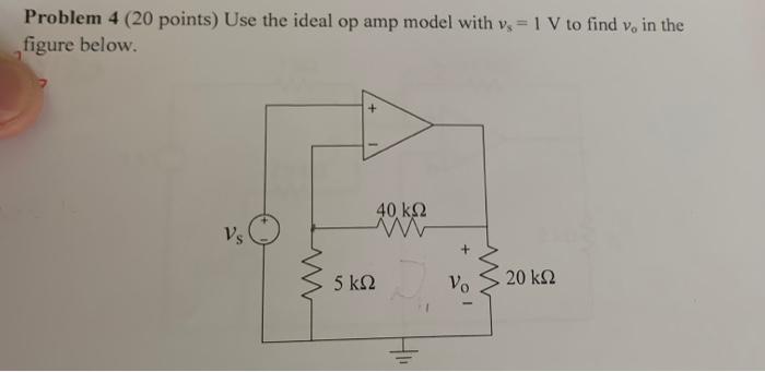 Solved Problem 4 (20 points) Use the ideal op amp model with | Chegg.com