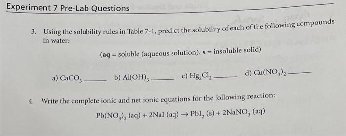Solved 3. Using the solubility rules in Table 7-1, predict | Chegg.com