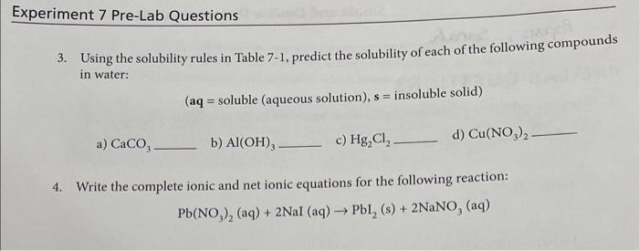 Solved 3 Using The Solubility Rules In Table 7 1 Predict 2664