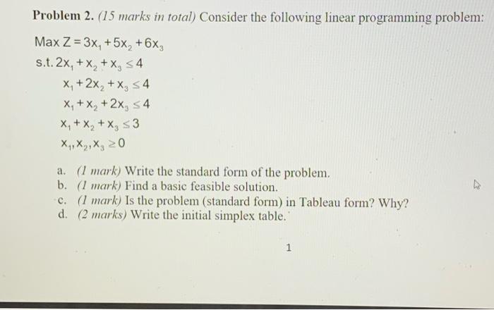 Solved Problem 2. (15 marks in total) Consider the following | Chegg.com