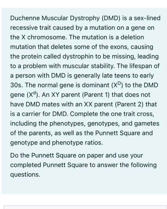 Solved Duchenne Muscular Dystrophy Dmd Is A Sex Lined 0686