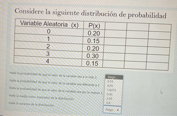 Solved Considere la siguiente distribución de probabilidad | Chegg.com