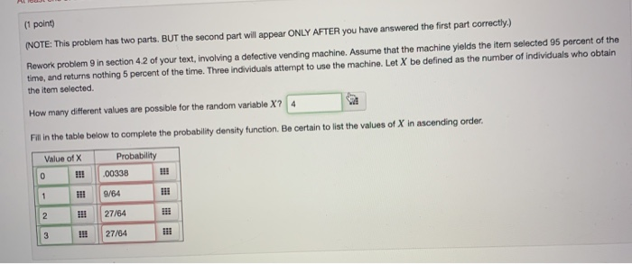 Solved (1 point) (NOTE: This problem has two parts. BUT the | Chegg.com