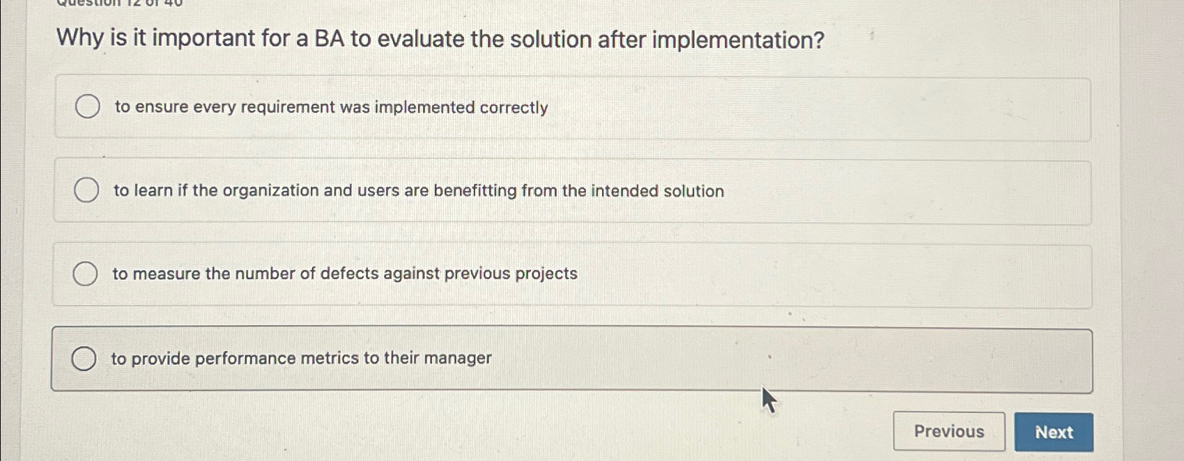 Solved Why is it important for a BA to evaluate the solution | Chegg.com