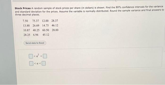Solved Stock Prices A random sample of stock prices per | Chegg.com