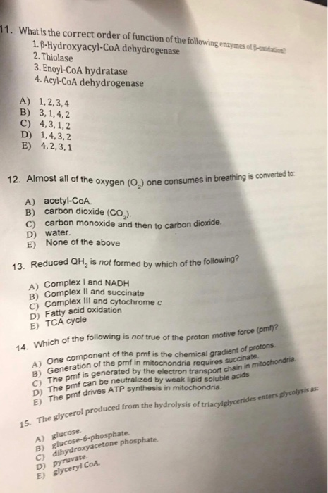 Solved 11 What Is The Correct Order Of Function Of The F Chegg Com