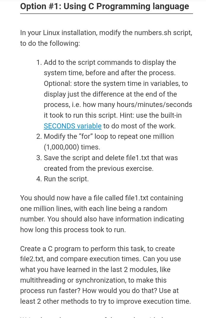 Solved In your Linux installation, modify the numbers.sh | Chegg.com