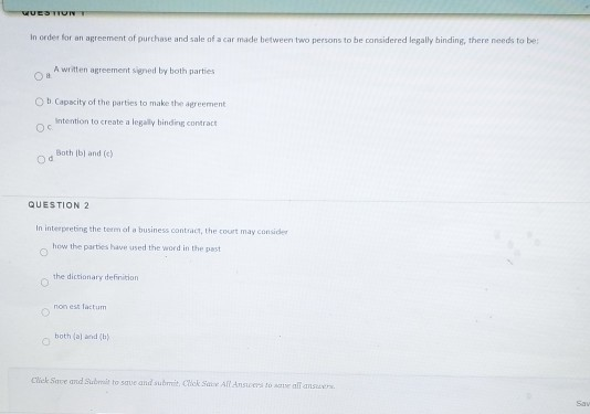 Solved Wuestion In Order For An Agreement Of Purchase And Chegg Com