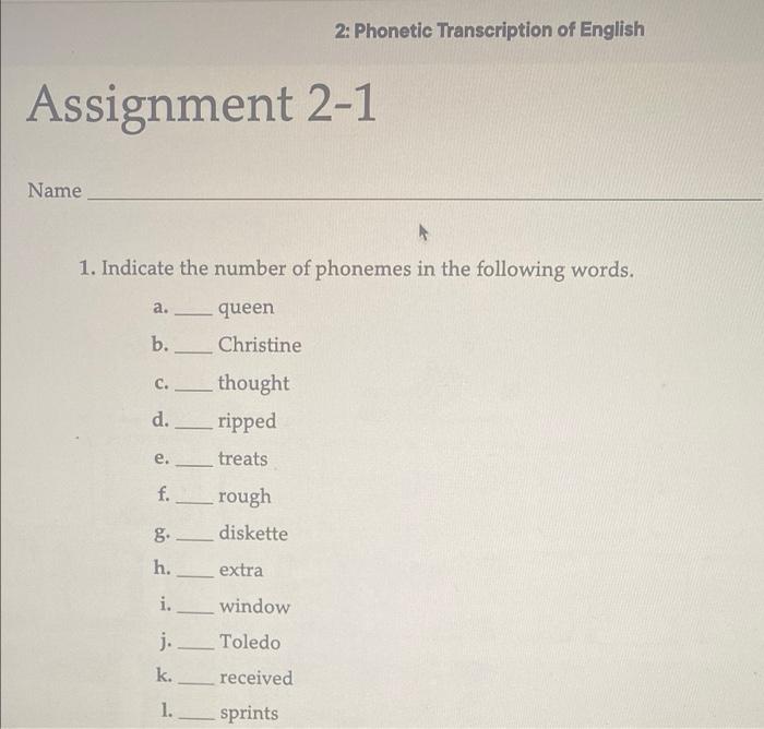 assignment phonetic transcription