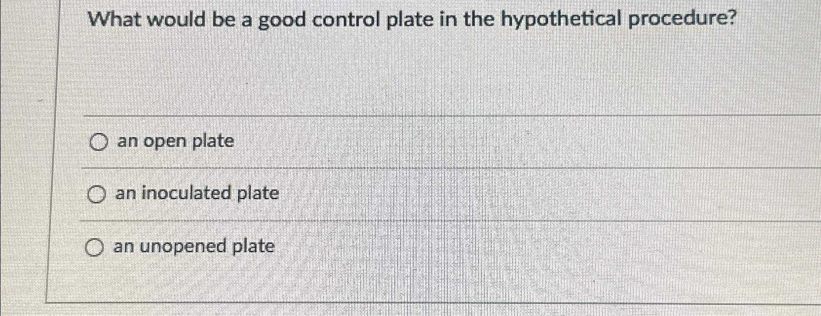Solved What would be a good control plate in the