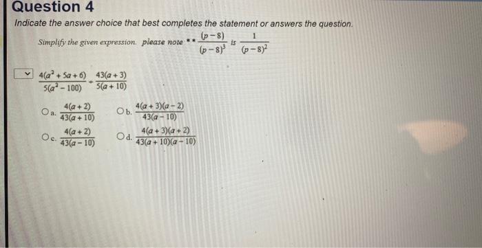 Solved Indicate the answer choice that best completes the | Chegg.com
