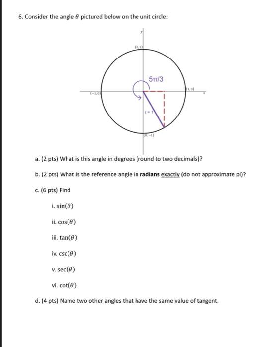 Solved 6. Consider The Angle \\( \\theta \\) Pictured Below | Chegg.com